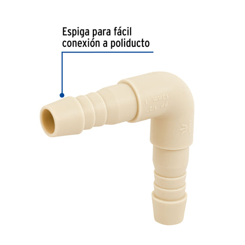 Codo 90° inserción de 1/2' de polipropileno, FOSET | CM-562 | 48562