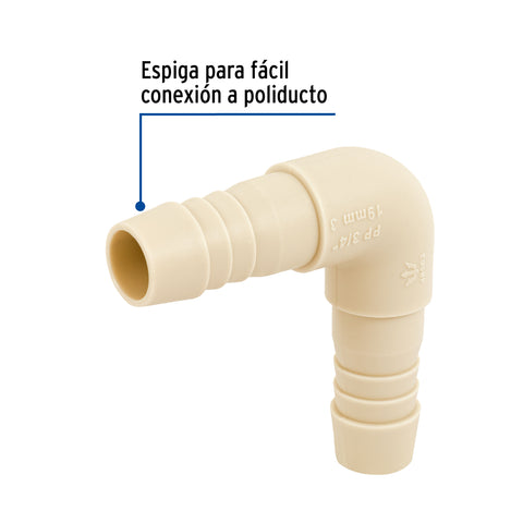 Codo 90° inserción de 3/4' de polipropileno, FOSET | CM-563 | 48563