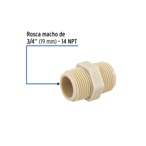 Niple corrido 3/4' de polipropileno, FOSET | CM-472 | 48584