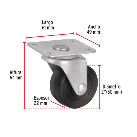 Rodaja hule 2', placa giratoria c/buje, carga 25kg, FIERO | RO-128 | 48604