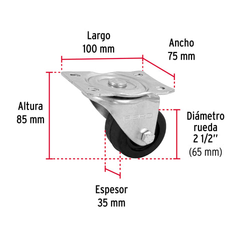 Rodaja hule 2-1/2' placa giratoria c/buje, carga 50kg, FIERO | RO-1211 | 48607