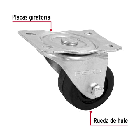 Rodaja hule 2-1/2' placa giratoria c/buje, carga 50kg, FIERO | RO-1211 | 48607