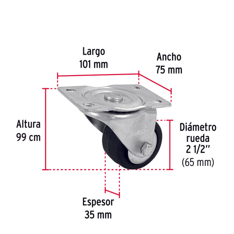 Rodaja hule 3', placa giratoria c/balero, carga 60kg, FIERO | RO-1215 | 48611