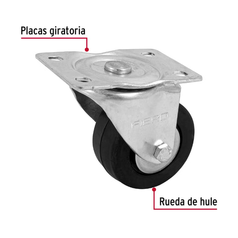 Rodaja hule 3', placa giratoria c/balero, carga 60kg, FIERO | RO-1215 | 48611