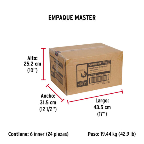 Rodaja hule 3', placa giratoria c/balero, carga 60kg, FIERO | RO-1215 | 48611