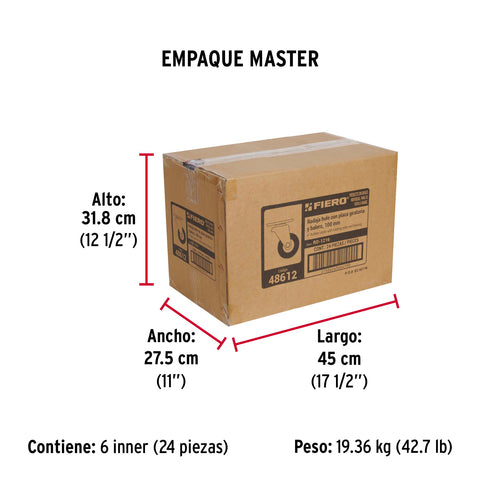 Rodaja hule 4', placa giratoria c/balero, carga 50kg, FIERO | RO-1216 | 48612