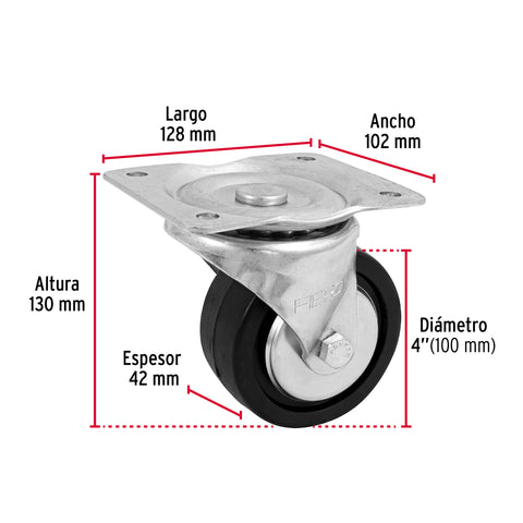 Rodaja hule 4', placa giratoria c/balero, carga 100kg, FIERO | RO-1217 | 48613
