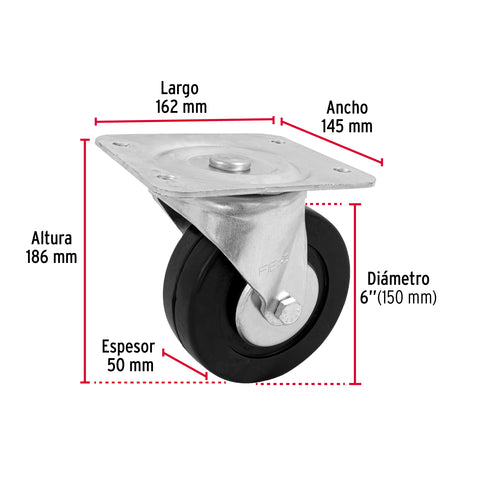 Rodaja hule 6', placa giratoria c/balero, carga 150kg, FIERO | RO-1220 | 48616