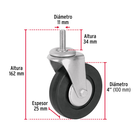 Rodaja hule 4', con espiga roscada, carga 50kg, FIERO | RO-1324 | 48620