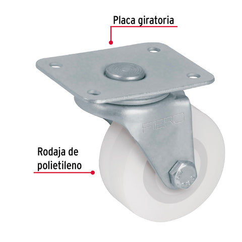 Rodaja de polietileno 2' placa giratoria, con buje, FIERO | RO-221 | 48624
