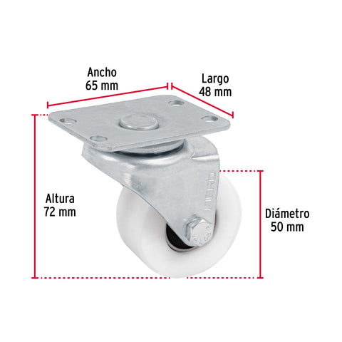 Rodaja de polietileno 2' placa giratoria, con balero, FIERO | RO-222 | 48625