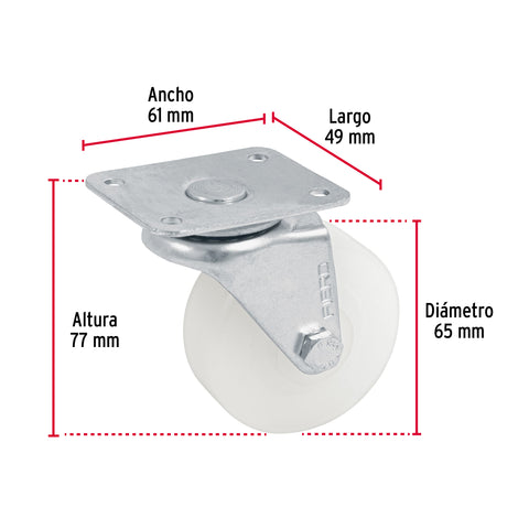 Rodaja de polietileno 2-1/2' placa giratoria con buje, FIERO | RO-223 | 48626