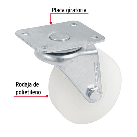 Rodaja de polietileno 2-1/2' placa giratoria con buje, FIERO | RO-223 | 48626
