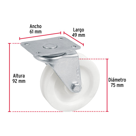 Rodaja de polietileno 3' placa giratoria, con buje, FIERO | RO-225 | 48628