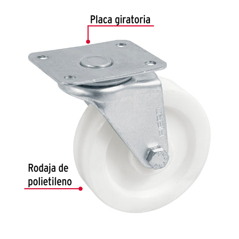 Rodaja de polietileno 3' placa giratoria, con buje, FIERO | RO-225 | 48628