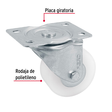 Rodaja de polietileno 3' placa giratoria, con balero, FIERO | RO-226 | 48629