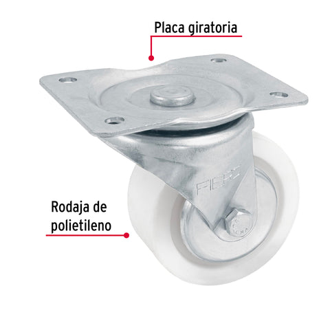 Rodaja de polietileno 4' placa giratoria, con balero, FIERO | RO-228 | 48631