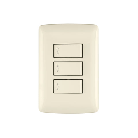 Placa armada 3 interruptores sencillos,marfil,línea Italiana | PA-APTR-I | 48664