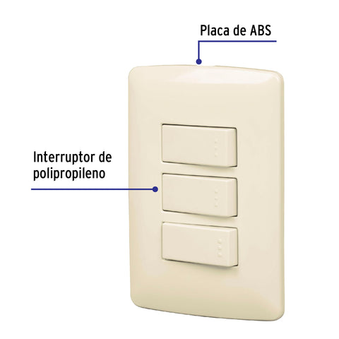 Placa armada 3 interruptores sencillos,marfil,línea Italiana | PA-APTR-I | 48664