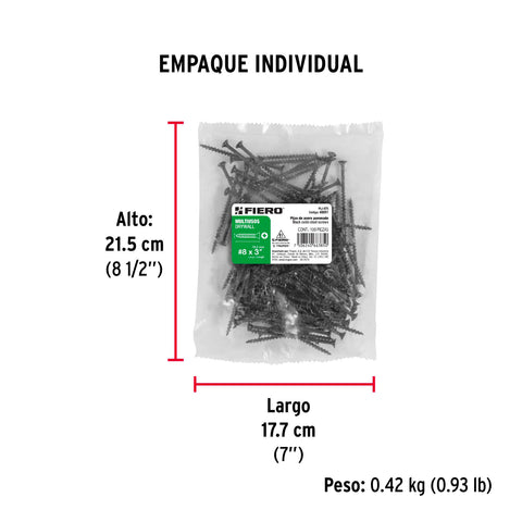 Bolsa con 100 pijas #8 x 3' multiusos, FIERO | PIJ-875 | 48691