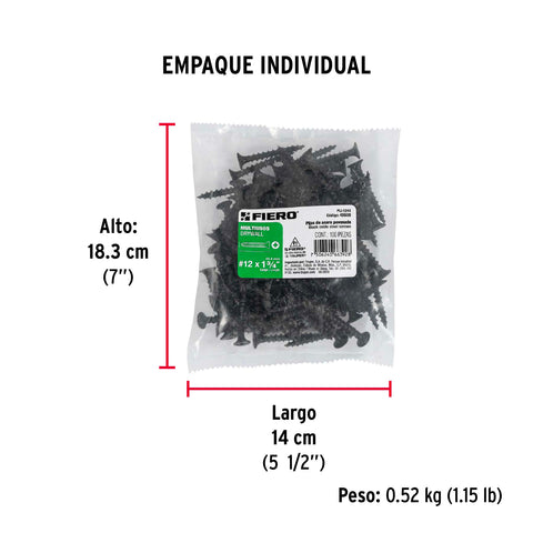 Bolsa con 100 pijas #12 x 1-3/4' multiusos, FIERO | PIJ-1244 | 48698
