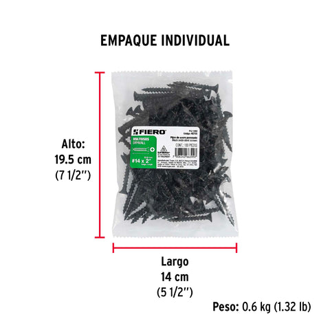 Bolsa con 100 pijas #14 x 2' multiusos, FIERO | PIJ-1450 | 48705