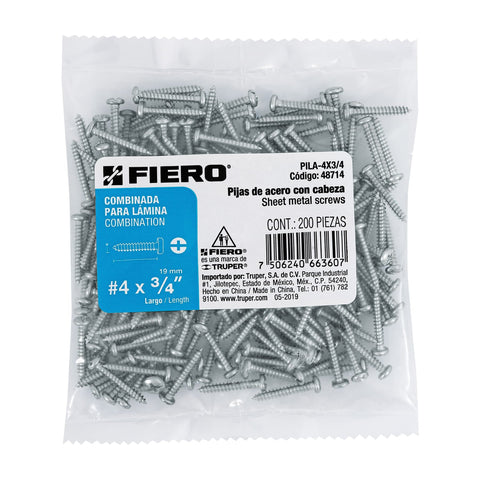 Bolsa con 200 pijas para lámina, #4 x 3/4', FIERO | PILA-4X3/4 | 48714