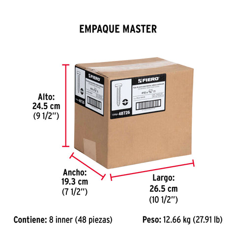 Bolsa con 150 pijas para lámina, #10 x 3/8', FIERO | PILA-10X3/8 | 48726