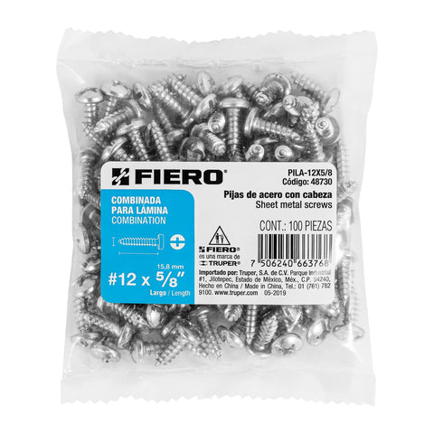 Bolsa con 100 pijas para lámina, #12 x 5/8', FIERO | PILA-12X5/8 | 48730