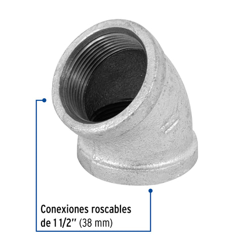 Codo 45° acero galvanizado de 1-1/2', FOSET | CG-865 | 48753