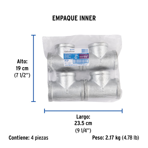 Tee sencilla 1-1/2' acero galvanizado, FOSET | CG-705 | 48756