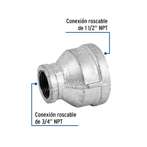 Reducción campana acero galvanizado 1-1/2' x 3/4', FOSET | CG-298 | 48765