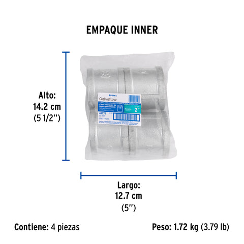 Cople reforzado de acero galvanizado de 2', FOSET | CG-206 | 48770