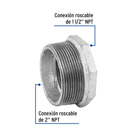 Reducción bushing acero galvanizado 2 x 1-1/2', FOSET | CG-242 | 48782