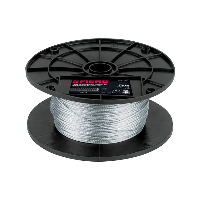 Metro de cable rígido 1/16' de acero 7x7 hilos, 300 m, FIERO (CAB-1/16R3)