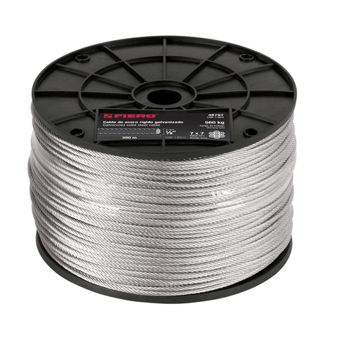 Metro de cable rígido 1/8' de acero 7x7 hilos, 300 m, FIERO | CAB-1/8R3 | 48797