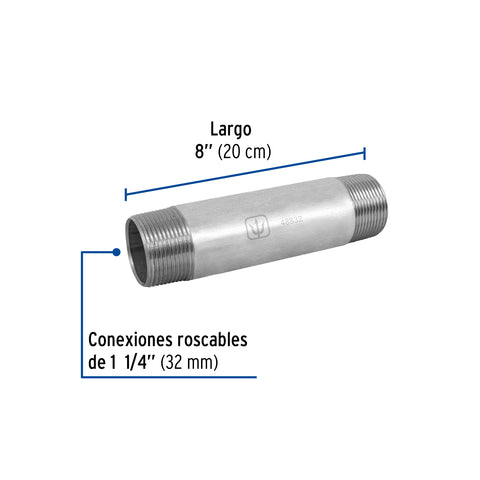 Niple de acero galvanizado 1-1/4 x 8', FOSET | CG-433 | 48832