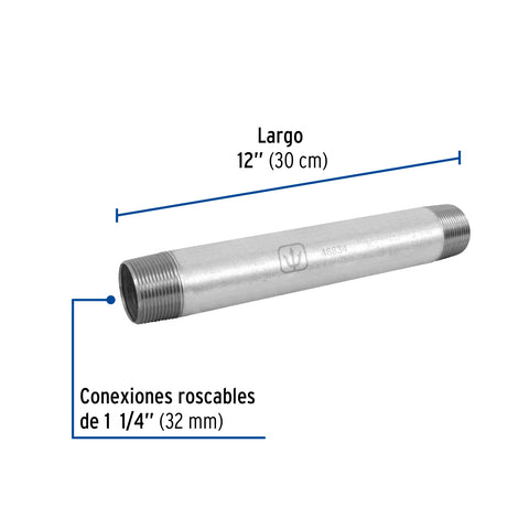 Niple de acero galvanizado 1-1/4 x 12', FOSET | CG-435 | 48834