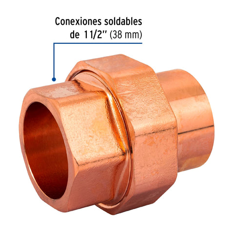 Tuerca unión de latón cobrizado 1-1/2', FOSET | CC-975 | 48902