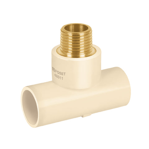 Tee de CPVC 1/2' rosca central macho inserto latón, FOSET | CPVC-711 | 48911