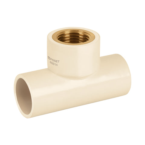 Tee de CPVC 1/2' rosca central hembra inserto latón, FOSET | CPVC-701 | 48914