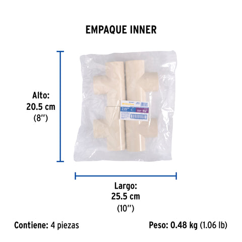 Tee sencilla de CPVC de 1-1/2', FOSET | CPVC-765 | 48936