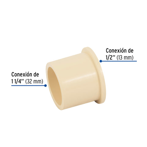Reducción bushing de CPVC 1-1/4' x 1/2', FOSET | CPVC-234 | 48938