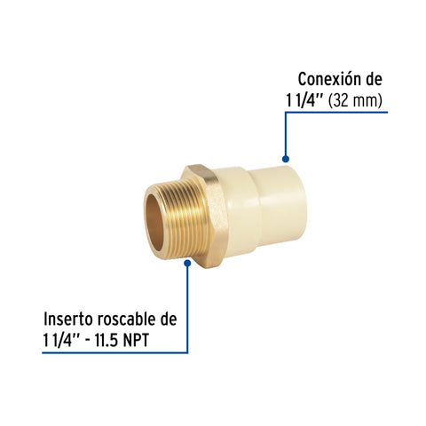 Adaptador macho de CPVC 1-1/4' con inserto de latón, FOSET | CPVC-654 | 48959