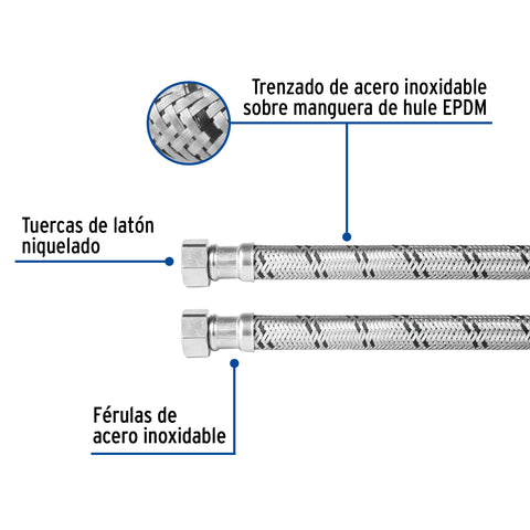 Manguera para boiler, acero inox, 1/2'x1/2', 40 cm, FOSET | FBO-2240X | 48964