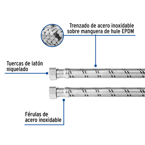 Manguera para boiler, acero inox, 1/2'x1/2', 80 cm, FOSET | FBO-2280X | 48966