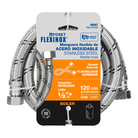 Manguera para boiler, acero inox, 1/2'x1/2', 120 cm, FOSET | FBO-22120X | 48967