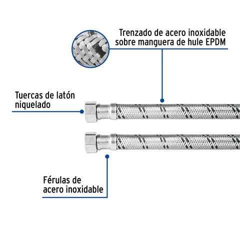 Manguera para boiler, acero inox, 1/2'x1/2', 150 cm, FOSET | FBO-22150X | 48968