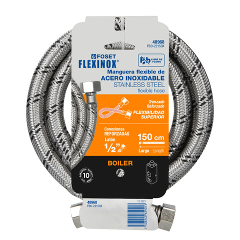 Manguera para boiler, acero inox, 1/2'x1/2', 150 cm, FOSET | FBO-22150X | 48968