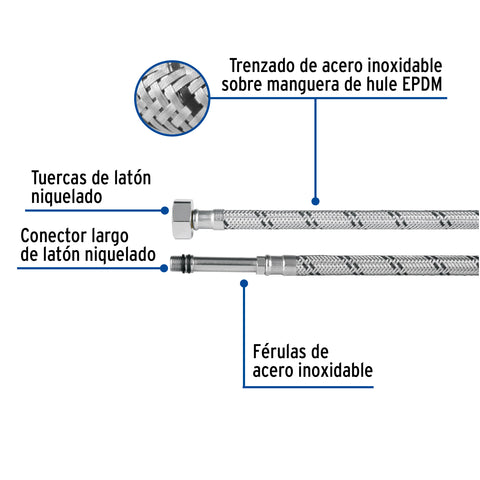 Manguera para monomando, acero inox, 1/2'x M10, 55 cm | FMO-55X | 48969